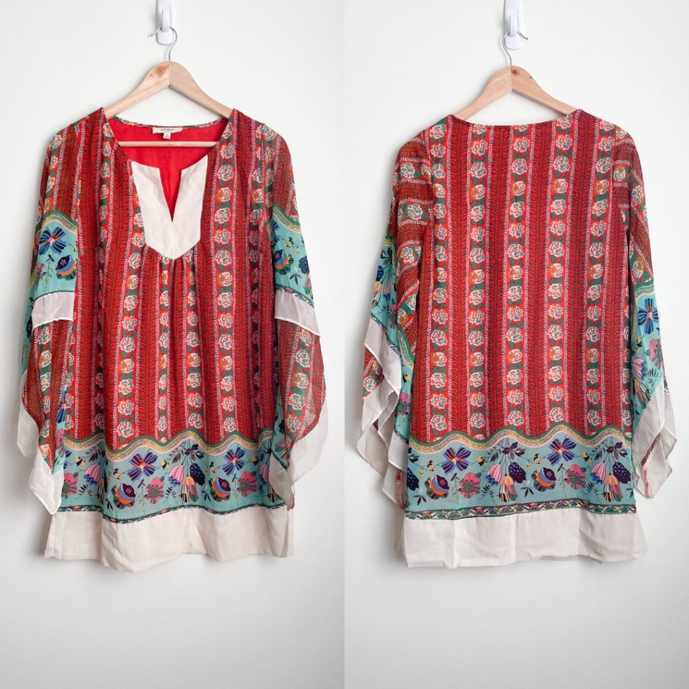 Umgee Floral Boho Split V-Neck Dress